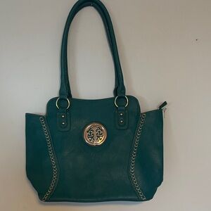 Sakroots Teal Shoulder Tote with Gold Medallion